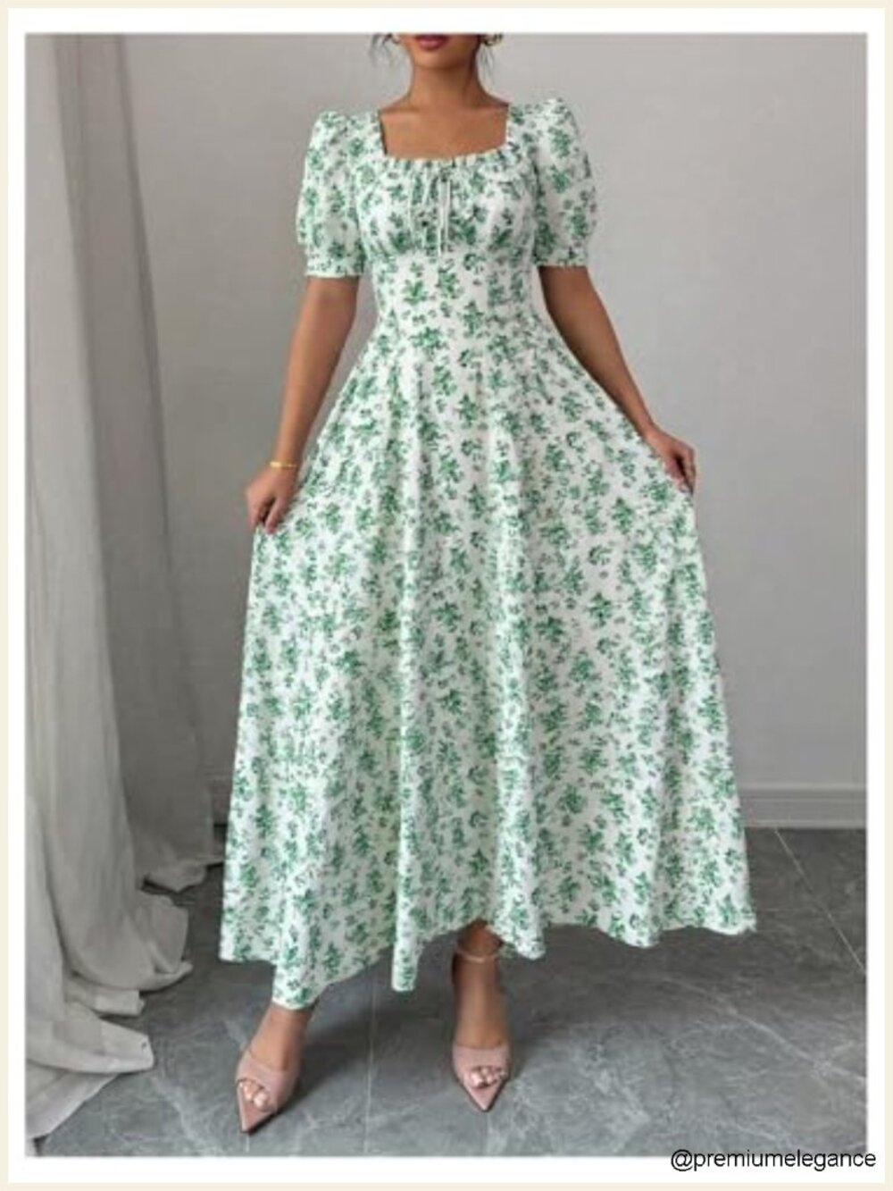 Floerns Floral Short Puff Sleeve Milkmaid Boho A Line Long Dress - Picture 3 of 3